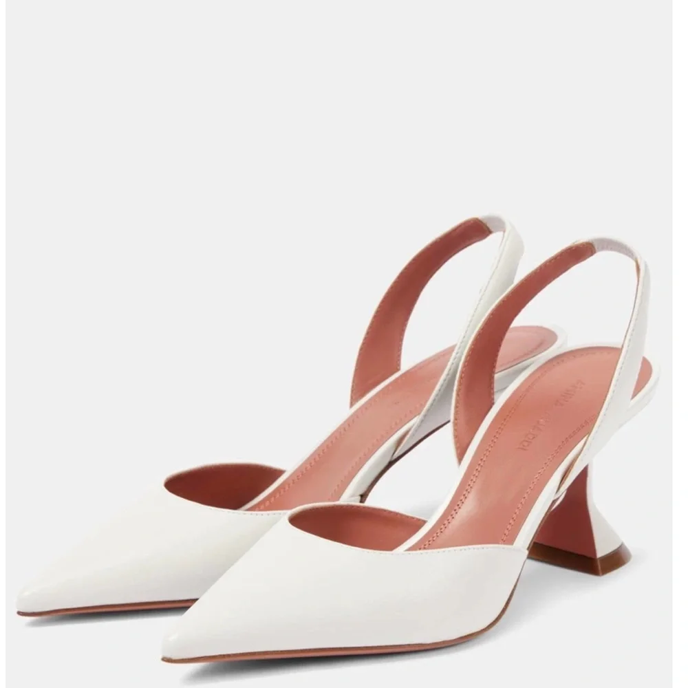 Amina Muaddi White Slingback (Holli 70) - Picture 1 of 6